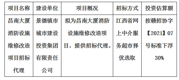 昌南大廈消防設施維修改造項目招標代理計劃公告